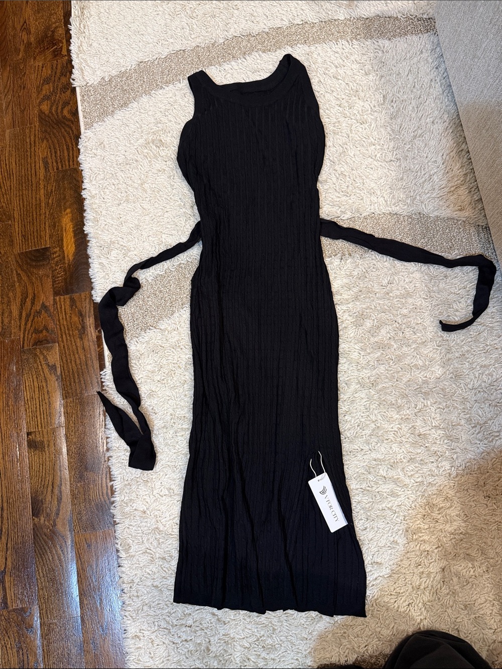 Black Sleeveless Ribbed Midi Dress with Waist Tie MATERNITY - NWT